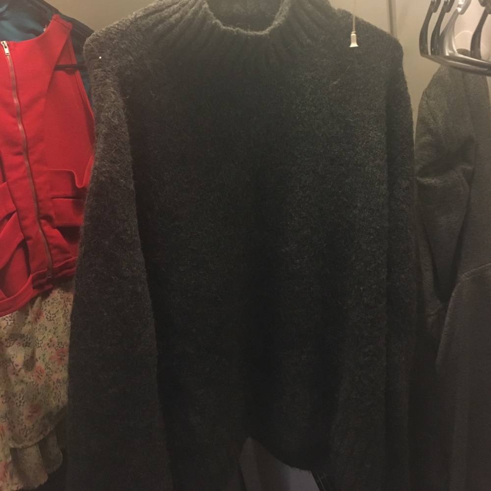 warm, grey turtleneck.